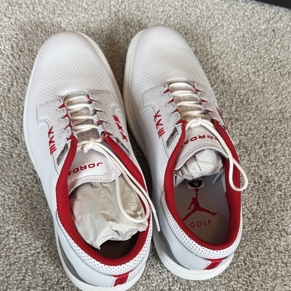 Jordan Men's White and Red Sneakers